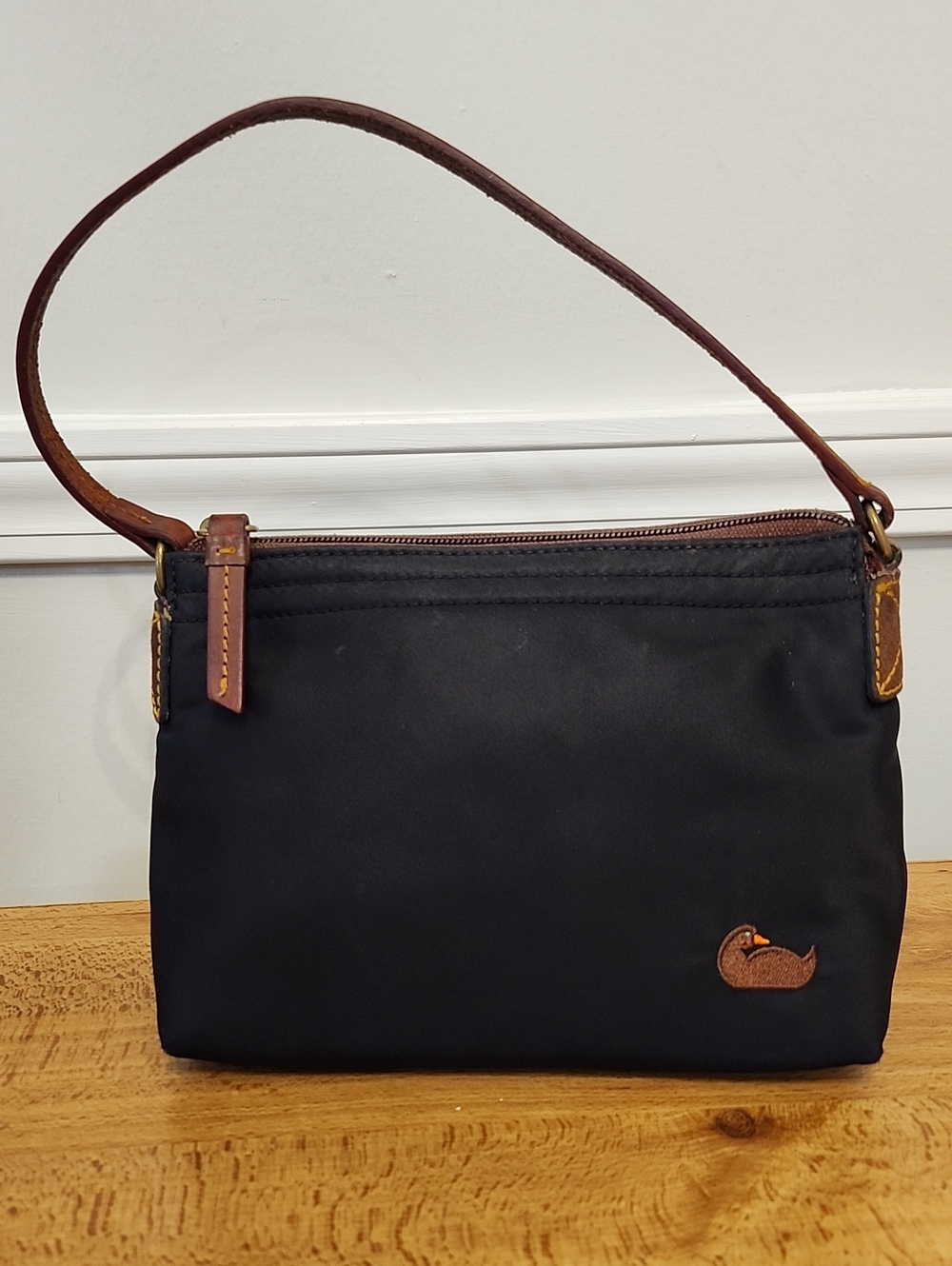Dooney & Bourke Black Nylon Brown Leather Satchel Shoulder Bag Handbag